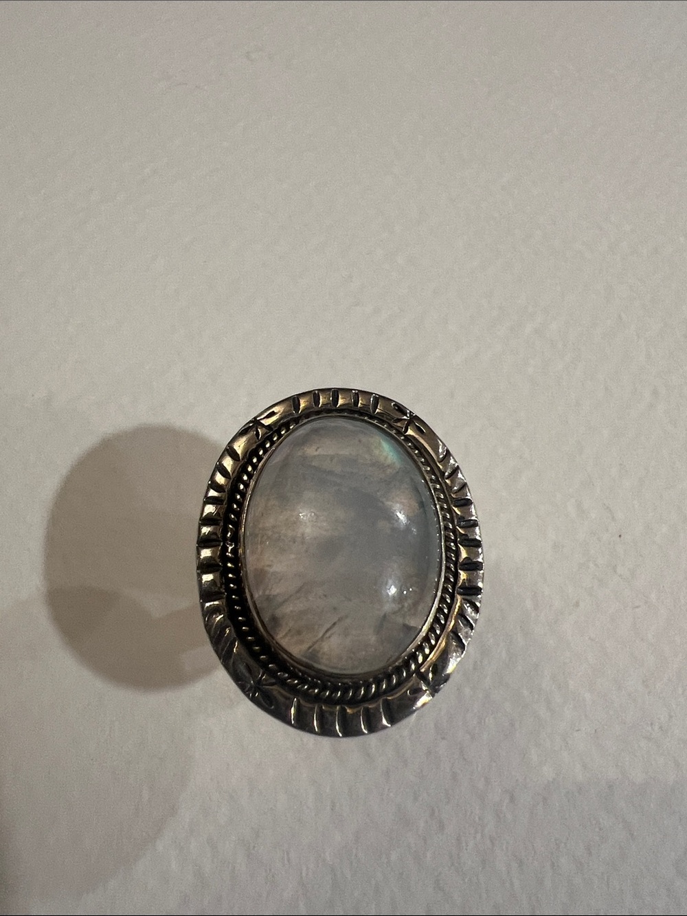Sterling Silver Moonstone Oval Statement Ring - White Moonstone